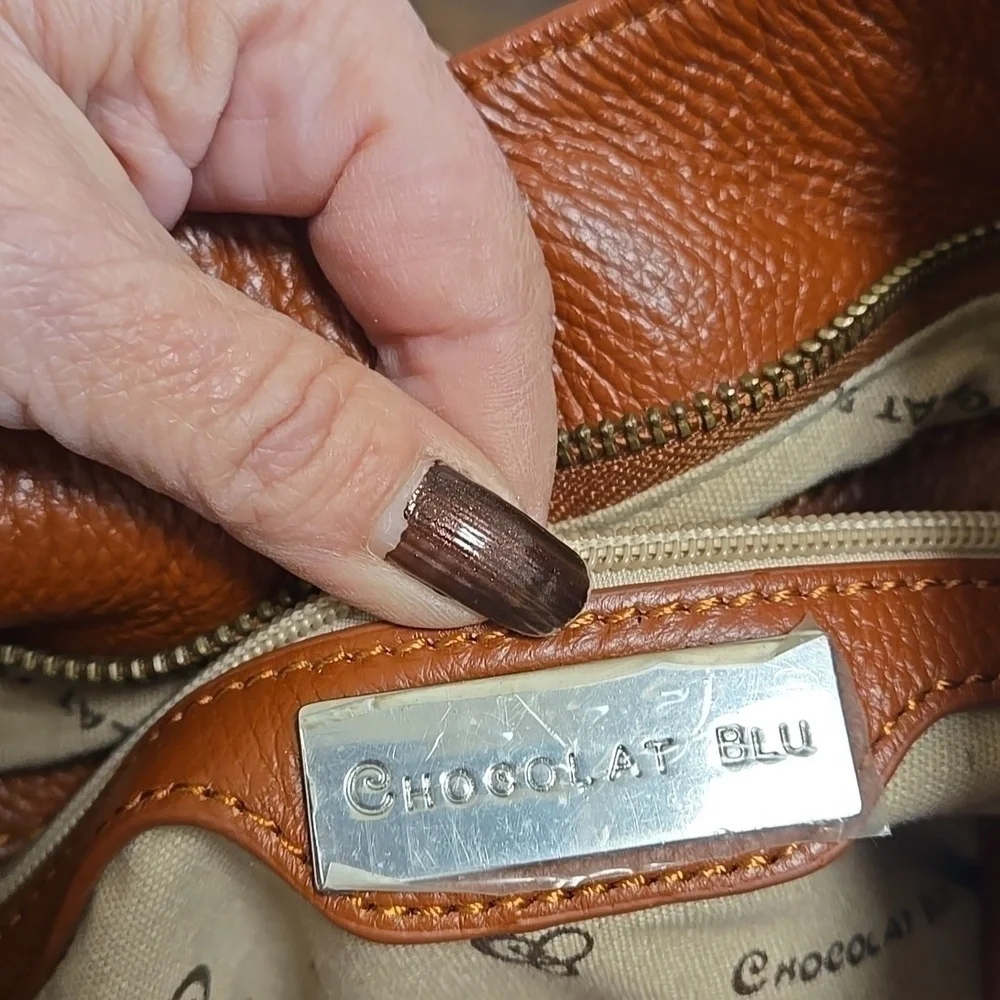 Leather Bucket Hobo Crossbody Chocolat Blu Brand Pebble Leather Gold Stud Detail